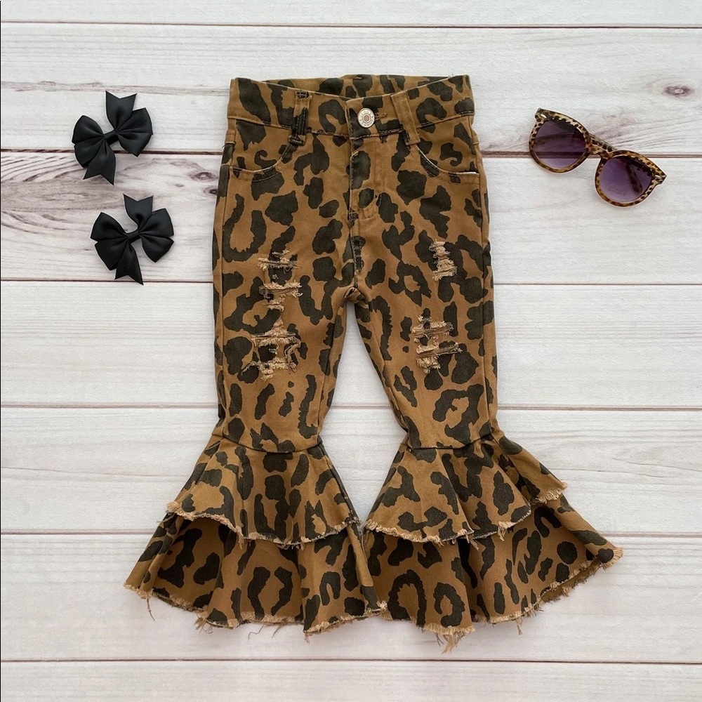 New! Boutique Toddler Girl Distressed Cheetah Double Flare
